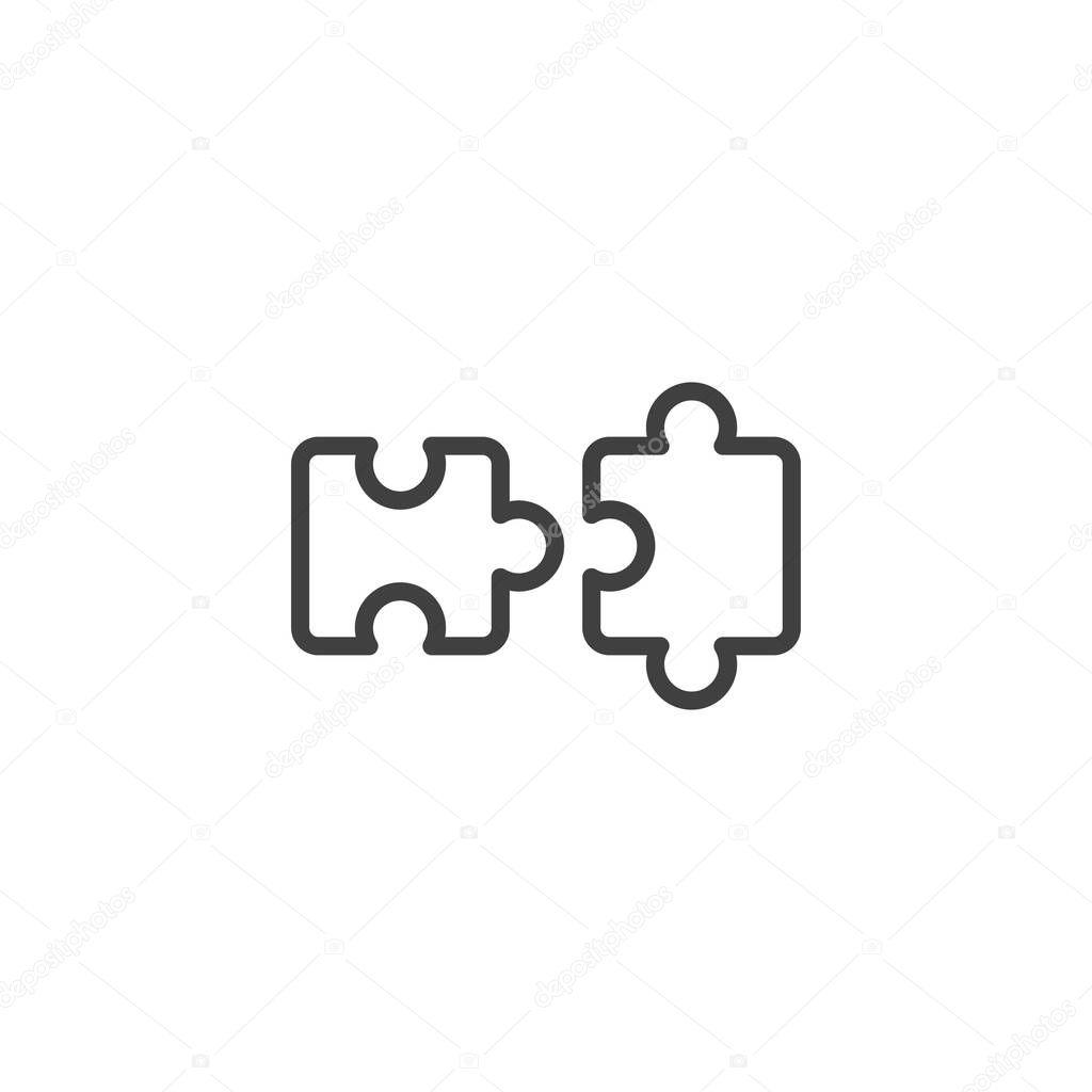 Puzzle pieces line icon. linear style sign for mobile concept and web design. Jigsaw puzzle connect outline vector icon. Problem solving symbol, logo illustration. Vector graphics