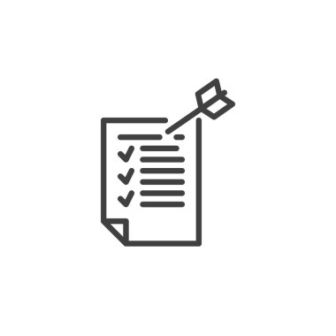 Eylem Planı simgesi. Mobil konsept ve web tasarımı için doğrusal biçim işareti. Ok ana hatlı vektör simgesine sahip kontrol listesi. Sembol, logo çizimi. Vektör grafikleri