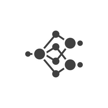 Birbirine bağlı düğümler, nöron vektör simgesi. Mobil konsept ve web tasarımı için düz tabela. Nöral Ağ sembol simgesi. Sembol, logo çizimi. Vektör grafikleri