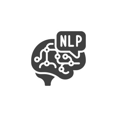 AI NLP teknoloji vektör simgesi. Mobil konsept ve web tasarımı için düz tabela. Doğal Dil İşleme Simgesi İşleniyor. Sembol, logo çizimi. Vektör grafikleri