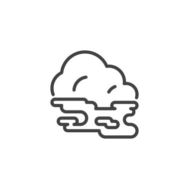 Sis veya sis çizgisi simgesi. Mobil konsept ve web tasarımı için doğrusal biçim işareti. Sisli bulut ana hat vektör simgesi. Atmosferik nem sembolü, logo çizimi. Vektör grafikleri