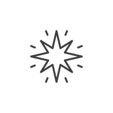 Parıldayan yıldız çizgisi simgesi. Mobil konsept ve web tasarımı için doğrusal biçim işareti. Parlayan yıldız çizgisi vektör simgesi. Sembol, logo çizimi. Vektör grafikleri