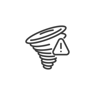 Tornado Uyarı çizgisi simgesi. Mobil konsept ve web tasarımı için doğrusal biçim işareti. Tornado ve uyarı işareti vektör simgesi. Fırtına alarmı sembolü, logo çizimi. Vektör grafikleri