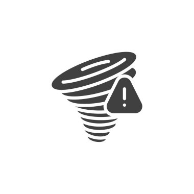Tornado ve uyarı işareti vektör simgesi. Mobil konsept ve web tasarımı için düz tabela. Tornado Uyarı simgesi. Fırtına alarmı sembolü, logo çizimi. Vektör grafikleri