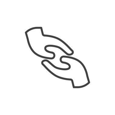 Destekleyici Eller çizgi simgesi. Mobil konsept ve web tasarımı için doğrusal biçim işareti. İki el birbirine kenetlenmiş vektör ikonu. Sembol, logo çizimi. Vektör grafikleri