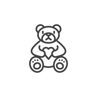 Çocuklar için Yardım Hattı simgesi. Mobil konsept ve web tasarımı için doğrusal biçim işareti. Kalp hatları vektör ikonu olan oyuncak ayı. Sembol, logo çizimi. Vektör grafikleri