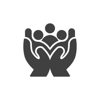 İnsanlarla el ele tutuşup vektör simgesi oluşturun. Mobil konsept ve web tasarımı için düz tabela. Toplum Destek Sembolü simgesi. Toplum dayanışması sembolü, logo illüstrasyonu. Vektör grafikleri