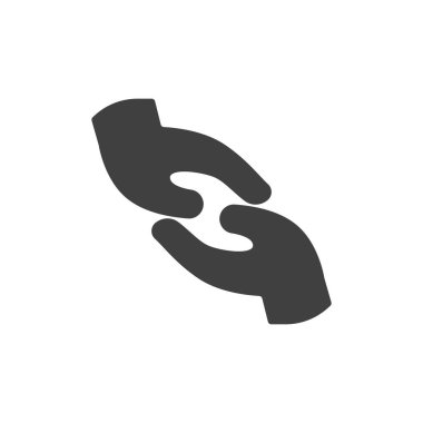 İki el vektör simgesini birbirine yapıştırdı. Mobil konsept ve web tasarımı için düz tabela. Destekleyici Eller simgesi. Sembol, logo çizimi. Vektör grafikleri