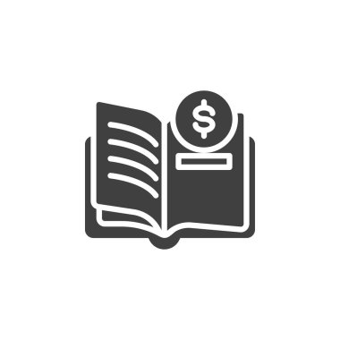 Bir dolarlık para vektör ikonu olan bir kitap. Mobil konsept ve web tasarımı için düz tabela. Eğitim Fonu sembol simgesi. Sembol, logo çizimi. Vektör grafikleri