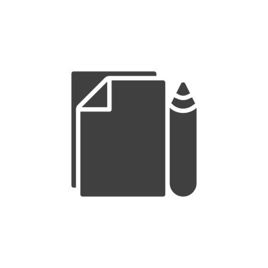 Kalem ve kağıt vektör simgesi. Mobil konsept ve web tasarımı için düz tabela. Ofis malzemeleri sembol simgesi. Sembol, logo çizimi. Vektör grafikleri