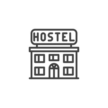 Yurt inşa çizgisi simgesi. Mobil konsept ve web tasarımı için doğrusal biçim işareti. Hostel ana hat vektör simgesi. Bütçe konaklama sembolü, logo illüstrasyonu. Vektör grafikleri