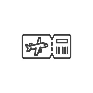 Biniş kartı simgesi. Mobil konsept ve web tasarımı için doğrusal biçim işareti. Uçak bileti ana hatlı vektör ikonu. Sembol, logo çizimi. Vektör grafikleri