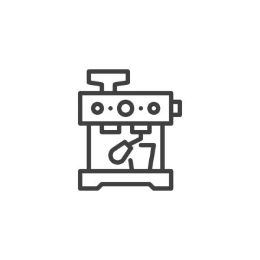 Espresso Makinesi çizgi simgesi. Mobil konsept ve web tasarımı için doğrusal biçim işareti. Kahve makinesi vektör ikonunu çiziyor. Sembol, logo çizimi. Vektör grafikleri