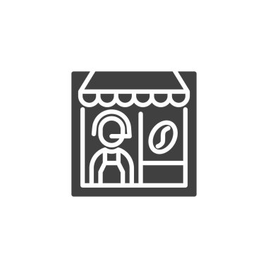 Paket kahve servis vektör simgesi. Mobil konsept ve web tasarımı için düz tabela. Pencere simgesi boyunca sür. Sembol, logo çizimi. Vektör grafikleri