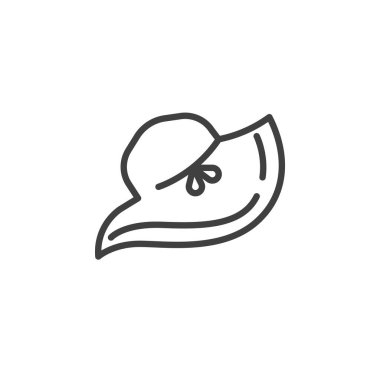 Yaz şapkası ikonu. Mobil konsept ve web tasarımı için doğrusal biçim işareti. Pamela şapka taslak vektör simgesi. Sembol, logo çizimi. Vektör grafikleri