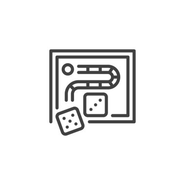 Masa Oyunu Zarı satır simgesi. Mobil konsept ve web tasarımı için doğrusal biçim işareti. Oyun tahtası ana hatlı vektör simgesi. Sembol, logo çizimi. Vektör grafikleri