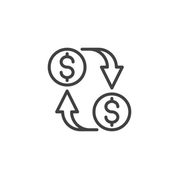 汇款线路图标 移动概念和网页设计的线性风格标志 美元硬币和箭头勾画出矢量图标 货币转换符号 标识图解 矢量图形 免版税图库矢量图片