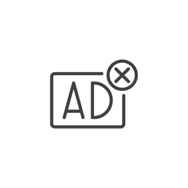 Reklam hattı simgesi. Mobil konsept ve web tasarımı için doğrusal biçim işareti. AD, reklam taslak vektör simgesi. Sembol, logo çizimi. Vektör grafikleri