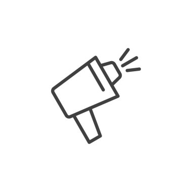 Megafon hattı simgesi. Mobil konsept ve web tasarımı için doğrusal biçim işareti. Megafon, hoparlör ana hatlı vektör ikonu. Tanıtım sembolü, logo illüstrasyonu. Vektör grafikleri