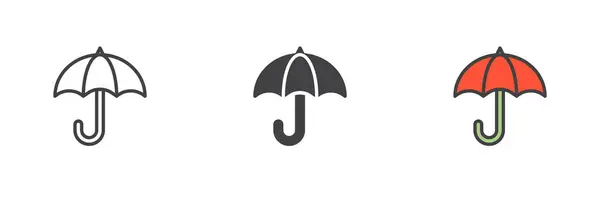Umbrella Olika Stil Ikon Set Linje Glyf Och Fylld Kontur — Stock vektor