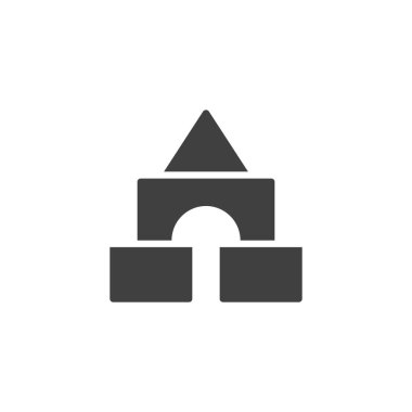 Oyuncak vektör simgesini engeller. Mobil konsept ve web tasarımı için düz tabela. Yapı blokları oyuncak kabartma simgesi. Sembol, logo çizimi. Vektör grafikleri