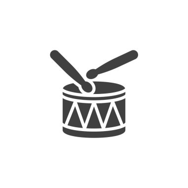 Davul müzik enstrümanı vektör simgesi. Mobil konsept ve web tasarımı için düz tabela. Davul ve bagetlerin simgesi. Sembol, logo çizimi. Vektör grafikleri