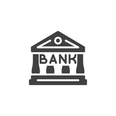 Bank Building vektör simgesi. Mobil konsept ve web tasarımı için düz tabela. Banka kabartma simgesi. Bankacılık hizmeti sembolü, logo çizimi. Vektör grafikleri