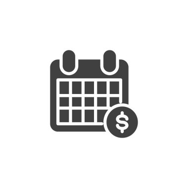 Takvim ve para vektör simgesi. Mobil konsept ve web tasarımı için düz tabela. Finansal Planlama sembolü. Ödeme hatırlatma sembolü, logo illüstrasyonu. Vektör grafikleri