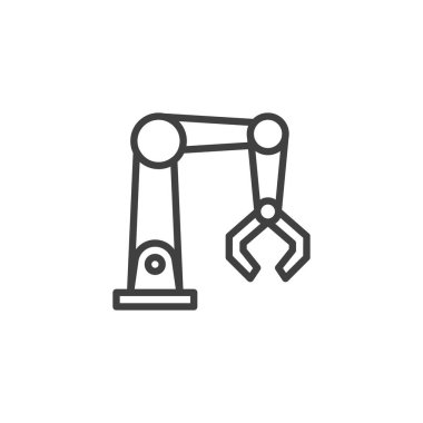 Endüstriyel Robot Hattı ikonu. Mobil konsept ve web tasarımı için doğrusal biçim işareti. Robot kol çizgisi vektör simgesi. Sembol, logo çizimi. Vektör grafikleri