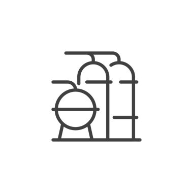 Petrol Rafineri Tankları çizgi simgesi. Mobil konsept ve web tasarımı için doğrusal biçim işareti. Petrol rafineri depolama ana hatları vektör simgesi. Sembol, logo çizimi. Vektör grafikleri