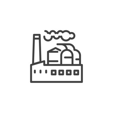 Endüstriyel Santral hattı ikonu. Mobil konsept ve web tasarımı için doğrusal biçim işareti. Rafineri bitkisi ana hatlı vektör simgesi. Sembol, logo çizimi. Vektör grafikleri