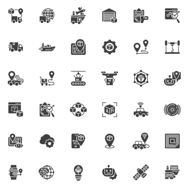 Logistics Delivery Vector Icons Set Modern Solid Symbol Collection Filled — Stock Vector