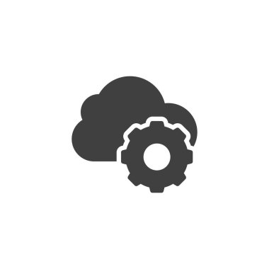 Bulut ve vites vektör simgesi. Mobil konsept ve web tasarımı için düz tabela. Bulut hesaplama servisi yönetim simgesi. Sembol, logo çizimi. Vektör grafikleri