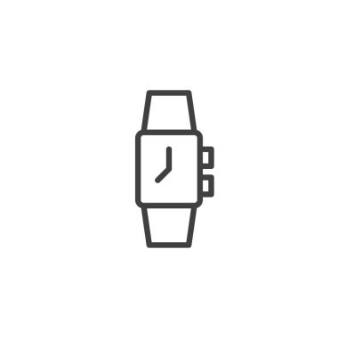 Smartwatch çizgi simgesi. Mobil konsept ve web tasarımı için doğrusal biçim işareti. Dijital kol saati ana hatlı vektör simgesi. Sembol, logo çizimi. Vektör grafikleri