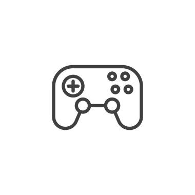 Gamepad kontrol çizgisi simgesi. Mobil konsept ve web tasarımı için doğrusal biçim işareti. Video oyunu kontrol çizelgesi vektör simgesi. Sembol, logo çizimi. Vektör grafikleri