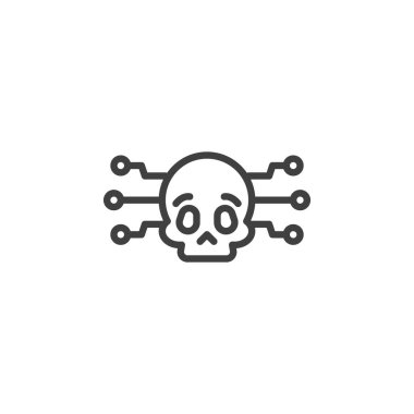 Siber Tehdit hattı simgesi. Mobil konsept ve web tasarımı için doğrusal biçim işareti. Siber saldırı ana hatları vektör simgesi. Siber güvenlik sembolü, logo çizimi. Vektör grafikleri