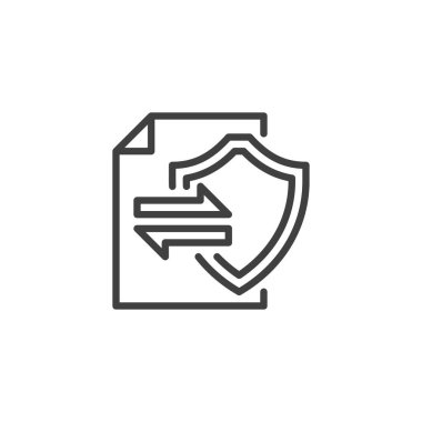 Dosya Aktarım simgesini güvene al. Mobil konsept ve web tasarımı için doğrusal biçim işareti. Özel dosya özet vektör simgesini gönder. Siber güvenlik sembolü, logo çizimi. Vektör grafikleri