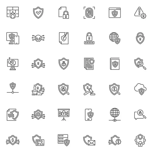 Ikon Cybersecurity Line Diatur Gaya Linier Koleksi Simbol Garis Luar Grafik Vektor
