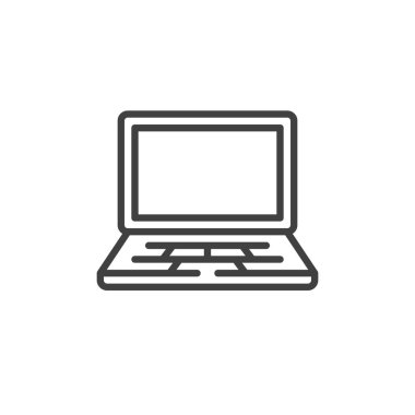 Dizüstü bilgisayar hattı simgesi. Mobil konsept ve web tasarımı için doğrusal biçim işareti. Dizüstü bilgisayar ana hatlı vektör simgesini aç. Sembol, logo çizimi. Vektör grafikleri