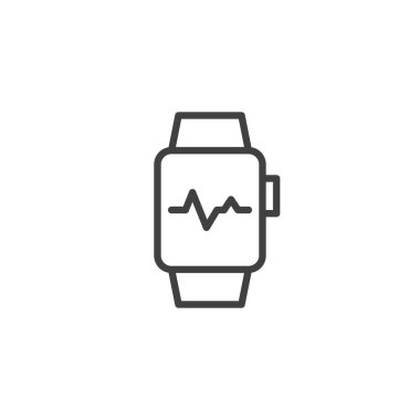 Smartwatch çizgi simgesi. Mobil konsept ve web tasarımı için doğrusal biçim işareti. Fitness izleyici ana hatlı vektör simgesi. Sembol, logo çizimi. Vektör grafikleri
