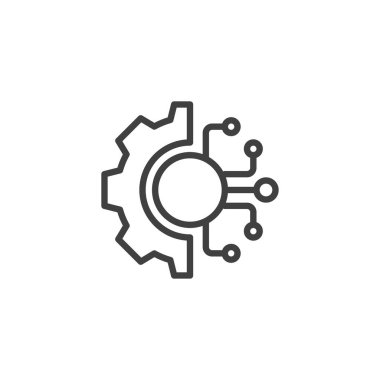 Dijital Dönüşüm Çizgisi simgesi. Mobil konsept ve web tasarımı için doğrusal biçim işareti. Dijital teknoloji ana hatlı vektör simgesi. Yapay zeka teknolojisi sembolü, logo çizimi. Vektör grafikleri