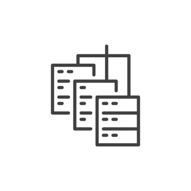 Büyük Veri Sunucuları çizgi simgesi. Mobil konsept ve web tasarımı için doğrusal biçim işareti. Veritabanı depolama ana hatları vektör simgesi. Sembol, logo çizimi. Vektör grafikleri