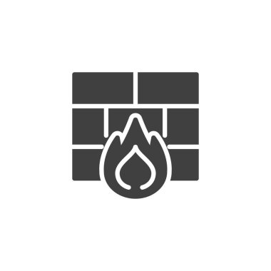 Ateş alevi ve tuğla duvar vektör simgesi. Mobil konsept ve web tasarımı için düz tabela. Firewall sembolü. Siber güvenlik sembolü, logo çizimi. Vektör grafikleri