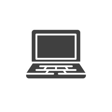 Dizüstü bilgisayar vektör simgesini aç. Mobil konsept ve web tasarımı için düz tabela. Dizüstü bilgisayar sembolü. Sembol, logo çizimi. Vektör grafikleri
