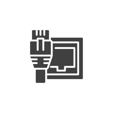 LAN port vektör simgesi. Ağ Kablo ve Soket mobil konsept ve web tasarımı için düz tabela doldurdu. Ethernet bağlantı kabartma simgesi. Sembol, logo çizimi. Vektör grafikleri