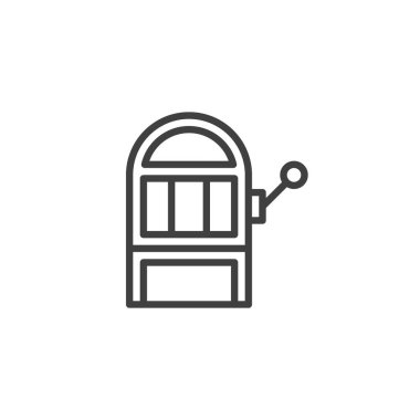 Slot makinesi çizgi simgesi. Mobil konsept ve web tasarımı için doğrusal biçim işareti. Kumarhane slot makinesi vektör simgesi. Sembol, logo çizimi. Vektör grafikleri
