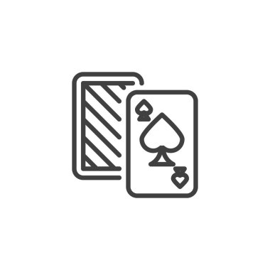 Maça ası çizgi ikonuyla kağıt oynamak. Mobil konsept ve web tasarımı için doğrusal biçim işareti. Poker Ace Kart ana hatları vektör simgesi. Sembol, logo çizimi. Vektör grafikleri