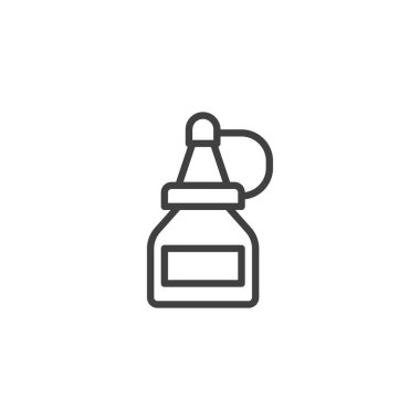 Hardal şişesi çizgisi simgesi. Mobil konsept ve web tasarımı için doğrusal biçim işareti. Bir şişe hardal sosu vektör ikonu. Sembol, logo çizimi. Vektör grafikleri