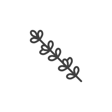 Kekik filizi çizgi simgesi. Mobil konsept ve web tasarımı için doğrusal biçim işareti. Kekik taslak vektör simgesi bırakır. Sembol, logo çizimi. Vektör grafikleri