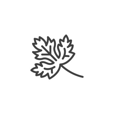 Cilantro çizgi simgesi bırakıyor. Mobil konsept ve web tasarımı için doğrusal biçim işareti. Cilantro yaprağı ana hat vektör simgesi. Sembol, logo çizimi. Vektör grafikleri